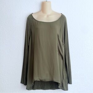 NEW Anthropologie Dolan Olive Moss Green Long Sleeve T-Shirt Top LARGE Sheer